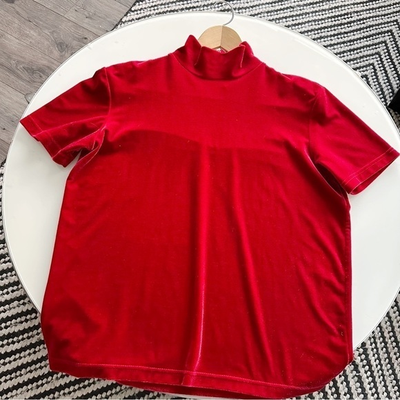 Gap Velvet Velour Red Mock Neck Short Sleeve Top | Red - Picture 1 of 7